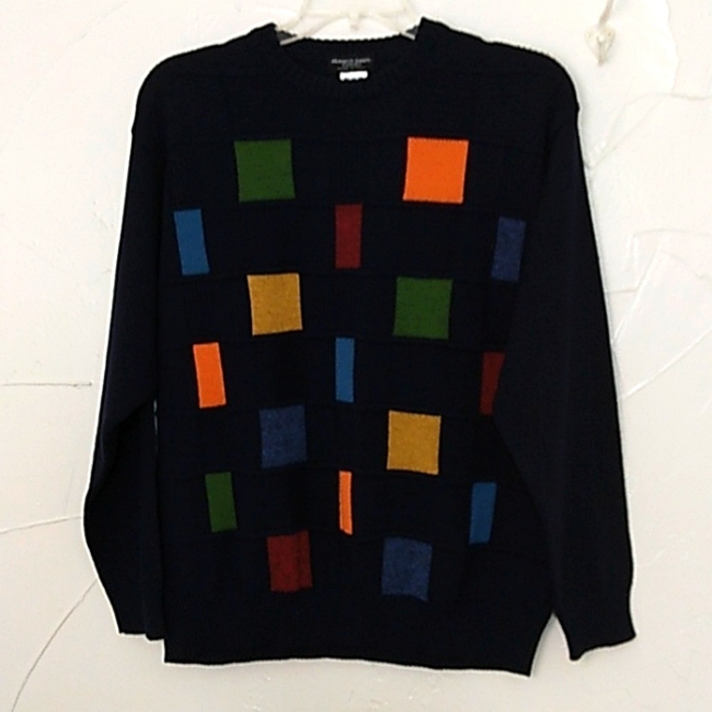 Vintage Franco Danti Men's Sweater‎ Size Large Multicolor Patchwork Crewneck